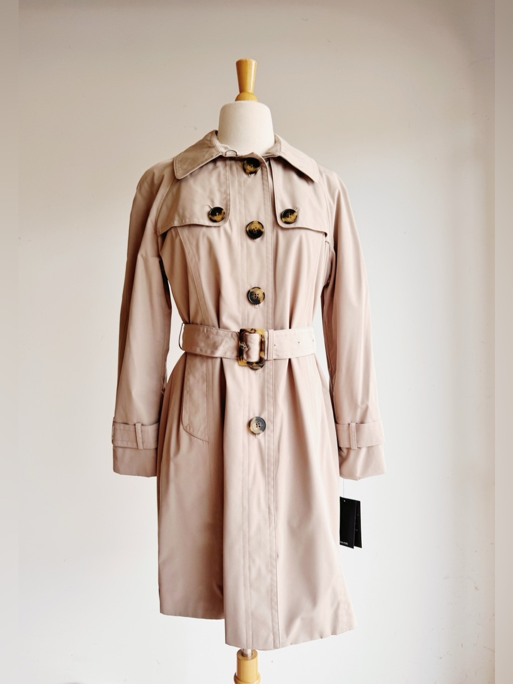 NWT London Fog Stone Belted Trench Coat Brushed Lined Petite M PM